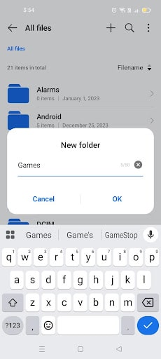 Creating new Games folder for Yuzu Emulator to store keys and game files.