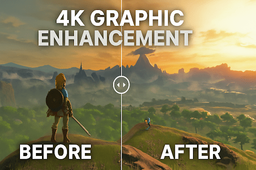 4K graphics enhancement comparison before and after on Yuzu emulator