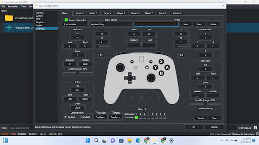 Yuzu emulator controller configuration screen on Windows