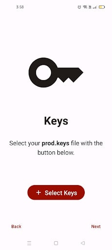Selecting prod.keys file for Yuzu Emulator setup on Android device.