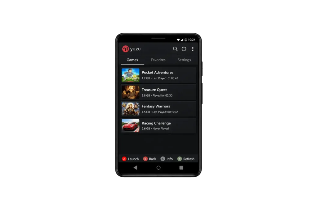 Yuzu emulator interface on an Android device