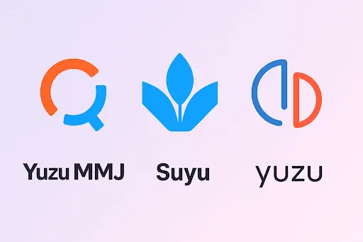 Yuzu MMJ, Suyu and Yuzu emulator logos comparison
