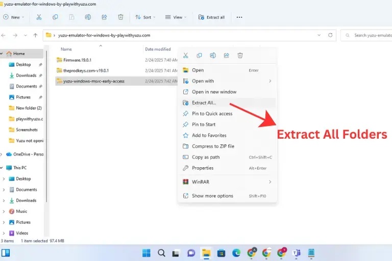 Extracting the ZIP files for Yuzu.