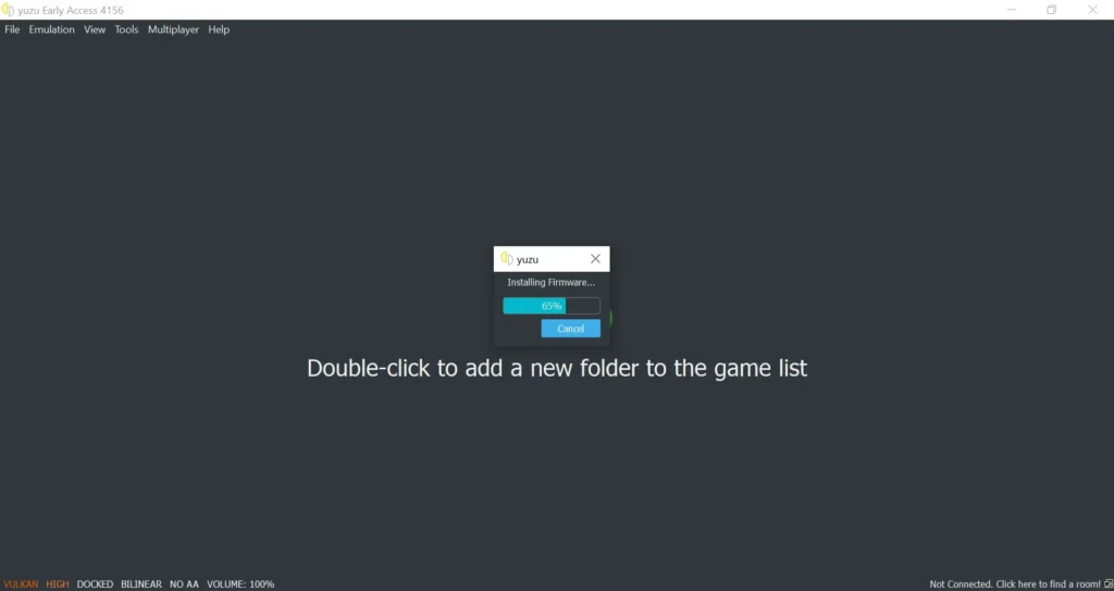 Yuzu Early Access 4156 installing firmware progress window
